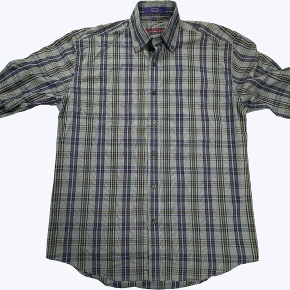 Alan Flusser Long Sleeve Button Front Shirt Size Small Plaid - Picture 6 of 8